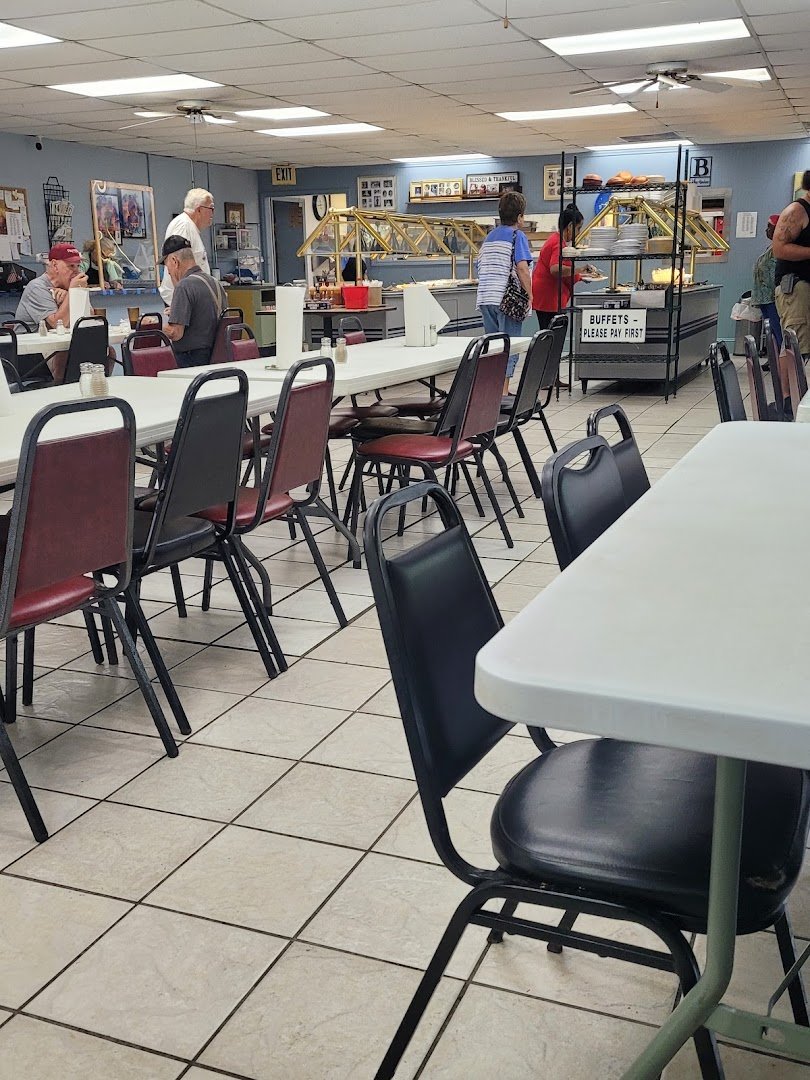 Restaurant interior with space for buffet service.