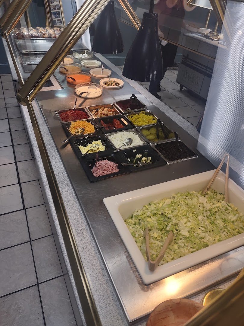 Casual meal setting with accessible seating nearby.