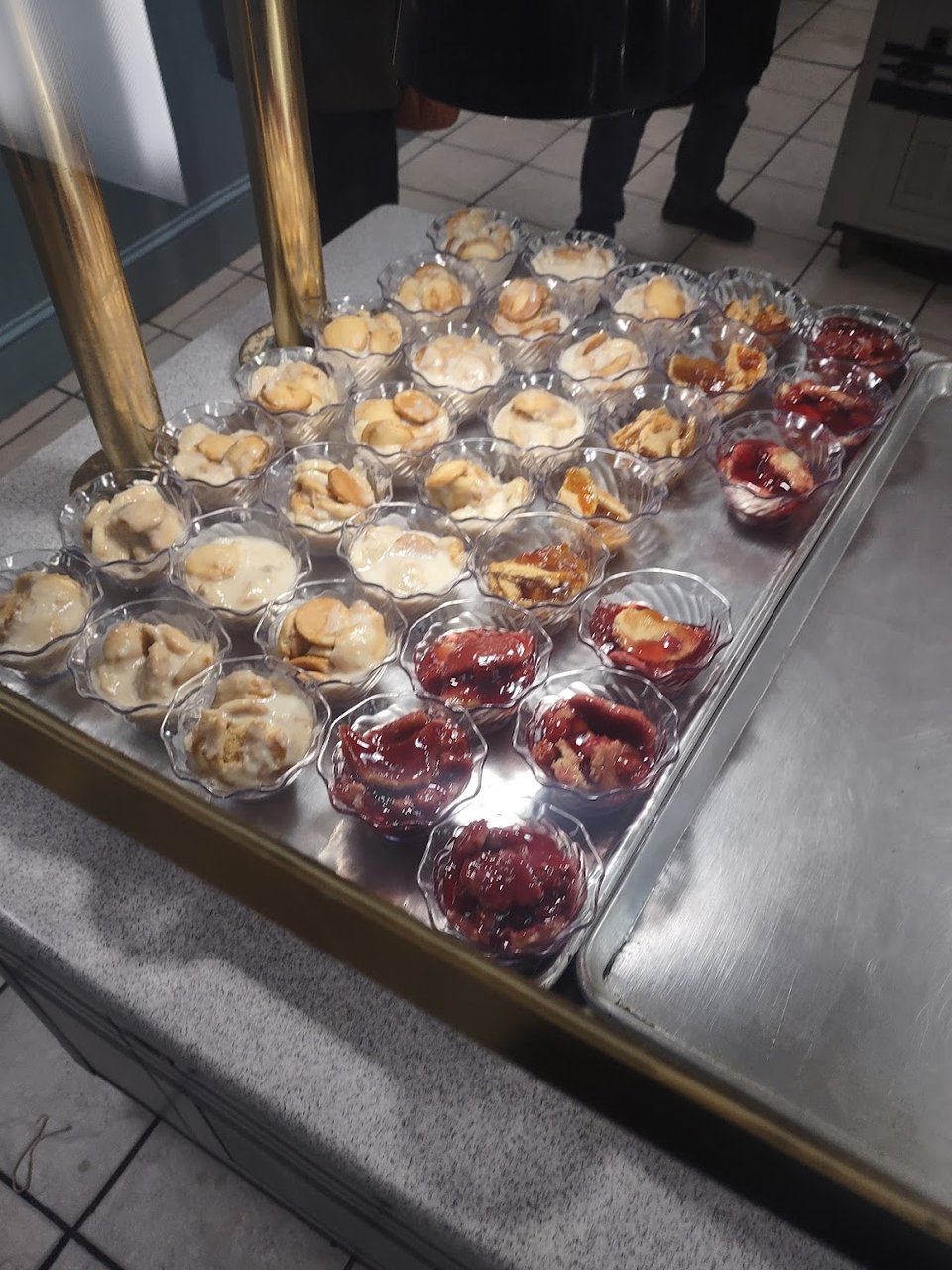 Buffet dishes arranged for self-serve dining.